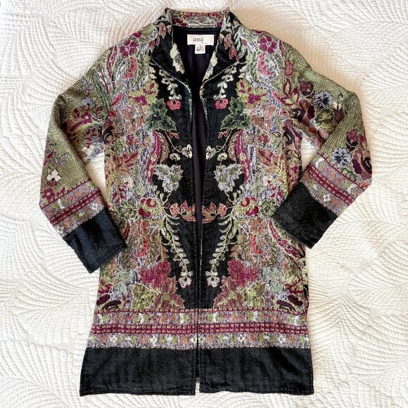 Anii by Natural Floral Tapestry Whimsigoth Open Front Long Cardigan Size S - Picture 1 of 16